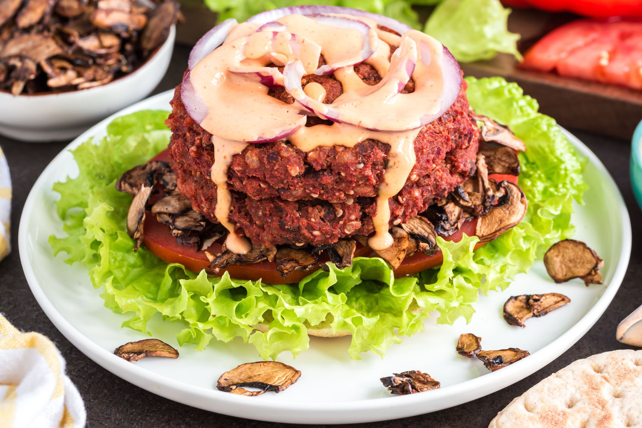 All American (Plant!) Burger with Dehydrated Mushroom Bacon