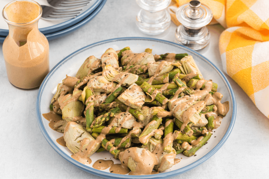 Gut health recipes: Balsamic Dijon Artichokes and Asparagus