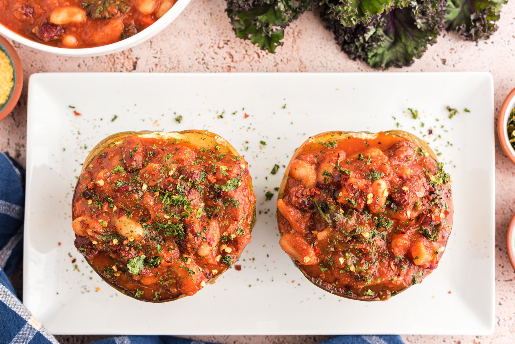 Bean Chili in Delicata Squash Boats