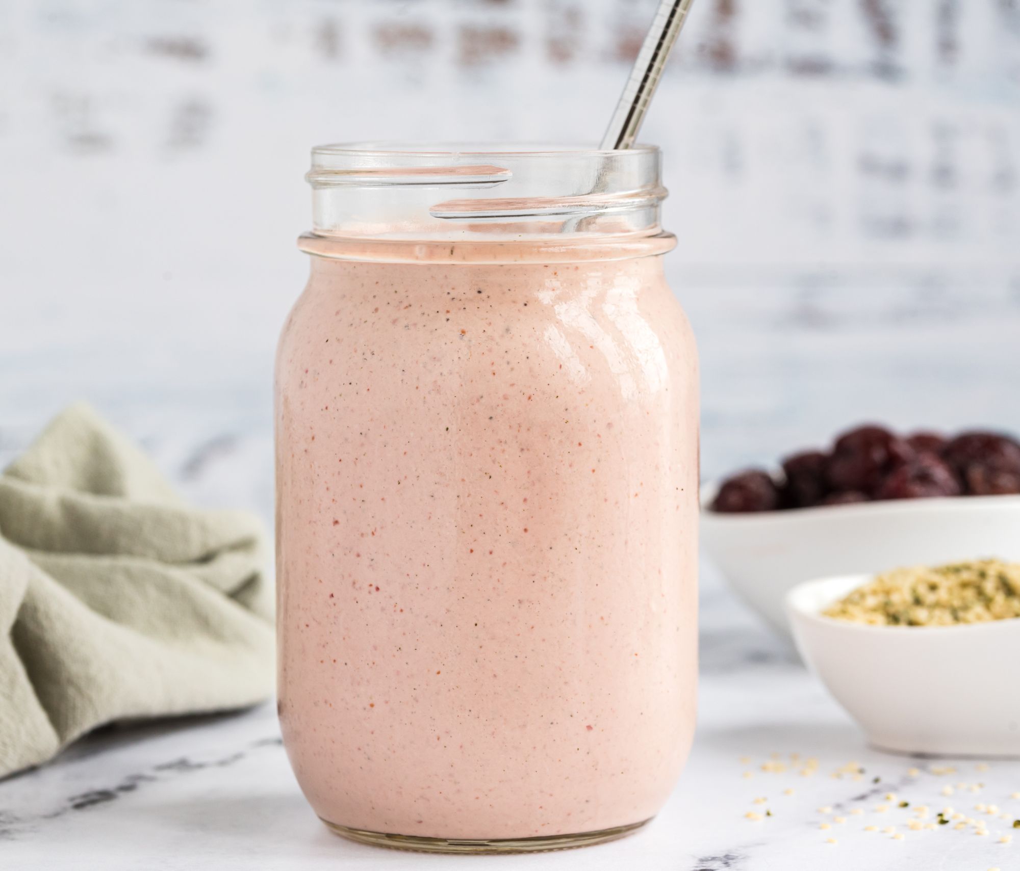 Cherry Cheesecake Smoothie on a table