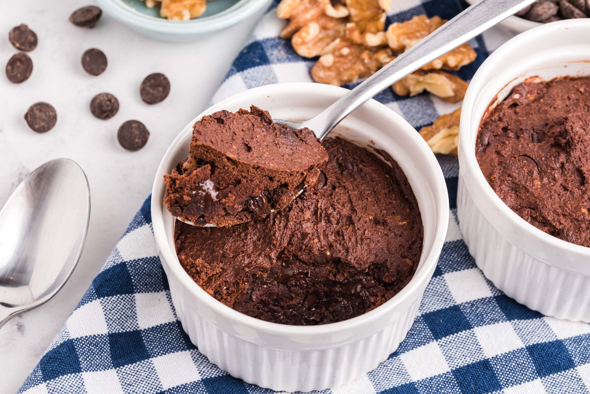 chocolate walnut brownie in ramekin