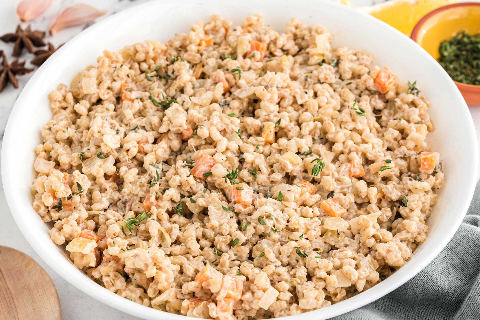 creamy barley risotto with thyme and star anise