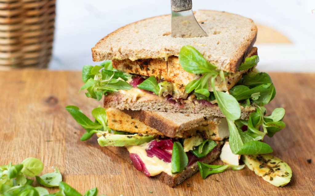 Creamy and Crunchy Blackened Tempeh Tower Sandwich