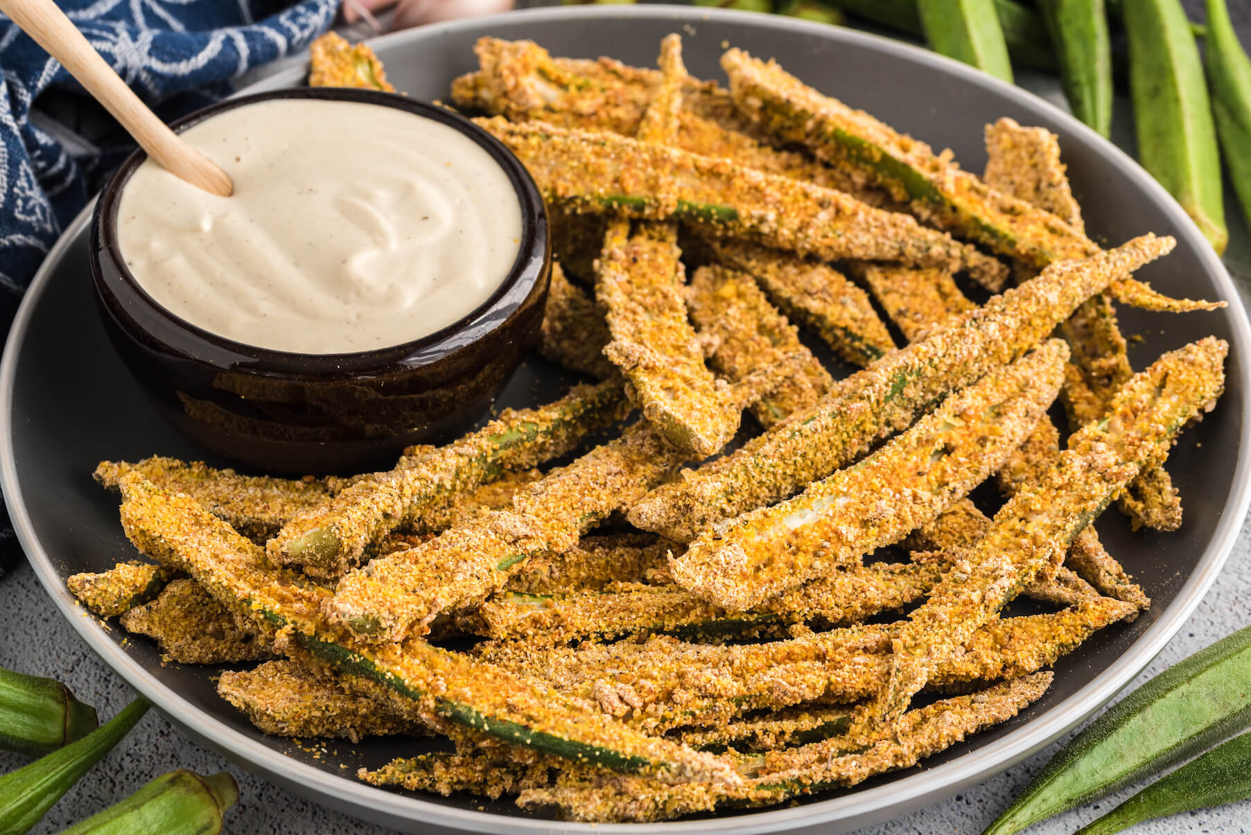 Crispy Okra Fries with Garlic Cashew Cream