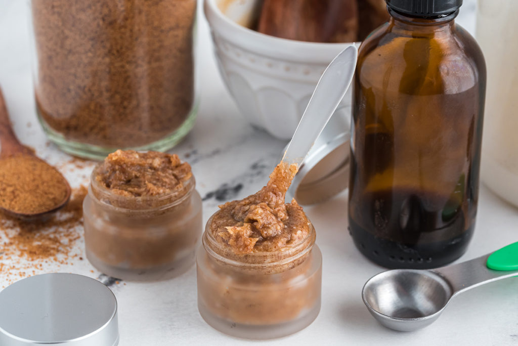 DIY Vanilla Coconut Sugar Lip Scrub in glass jars