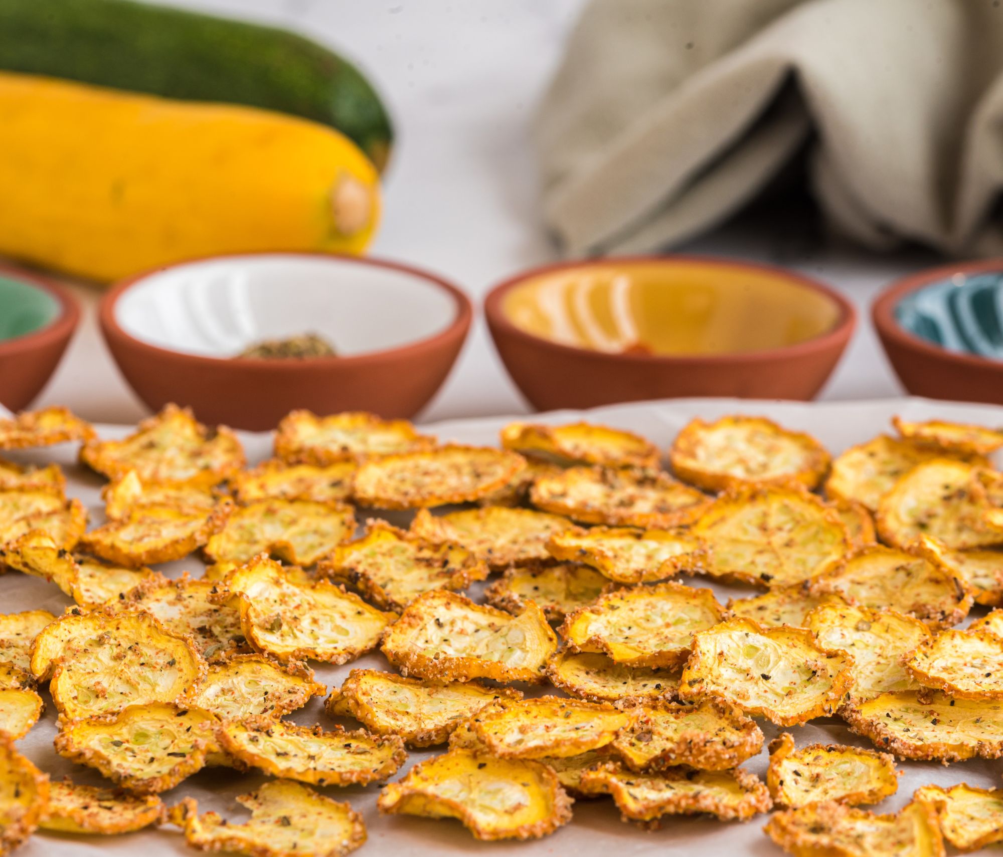 Dehydrated Squash Chips on a baking tray