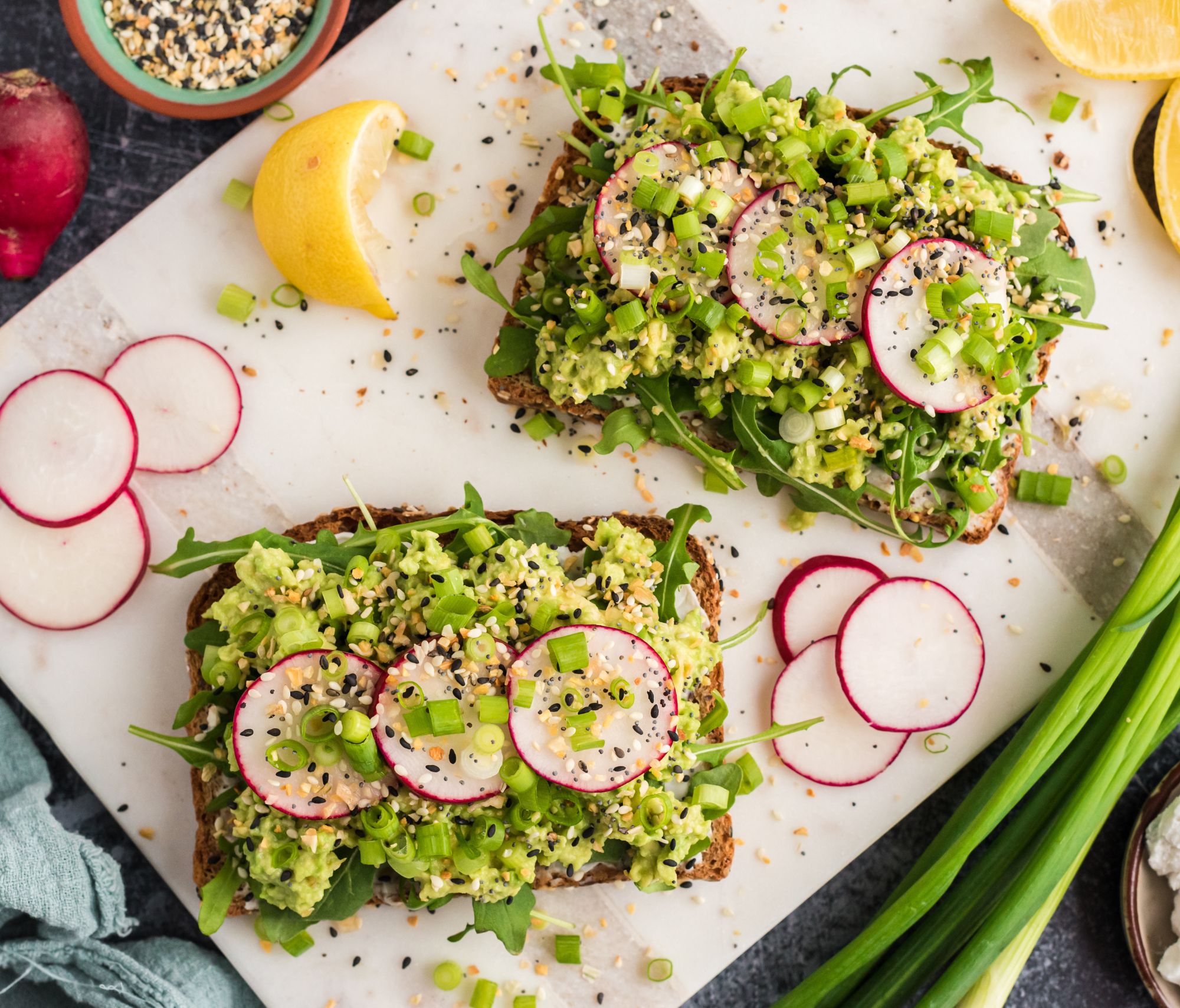 Everything Bagel Avocado Toast on a cutting board