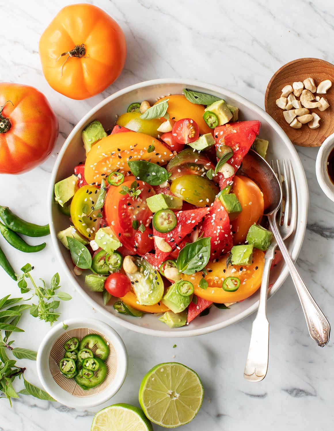 Watermelon Salad with Tomato & Avocado