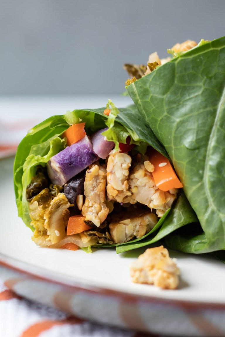 Healthy Gut Recipes: Kimchi marinated tempeh wraps