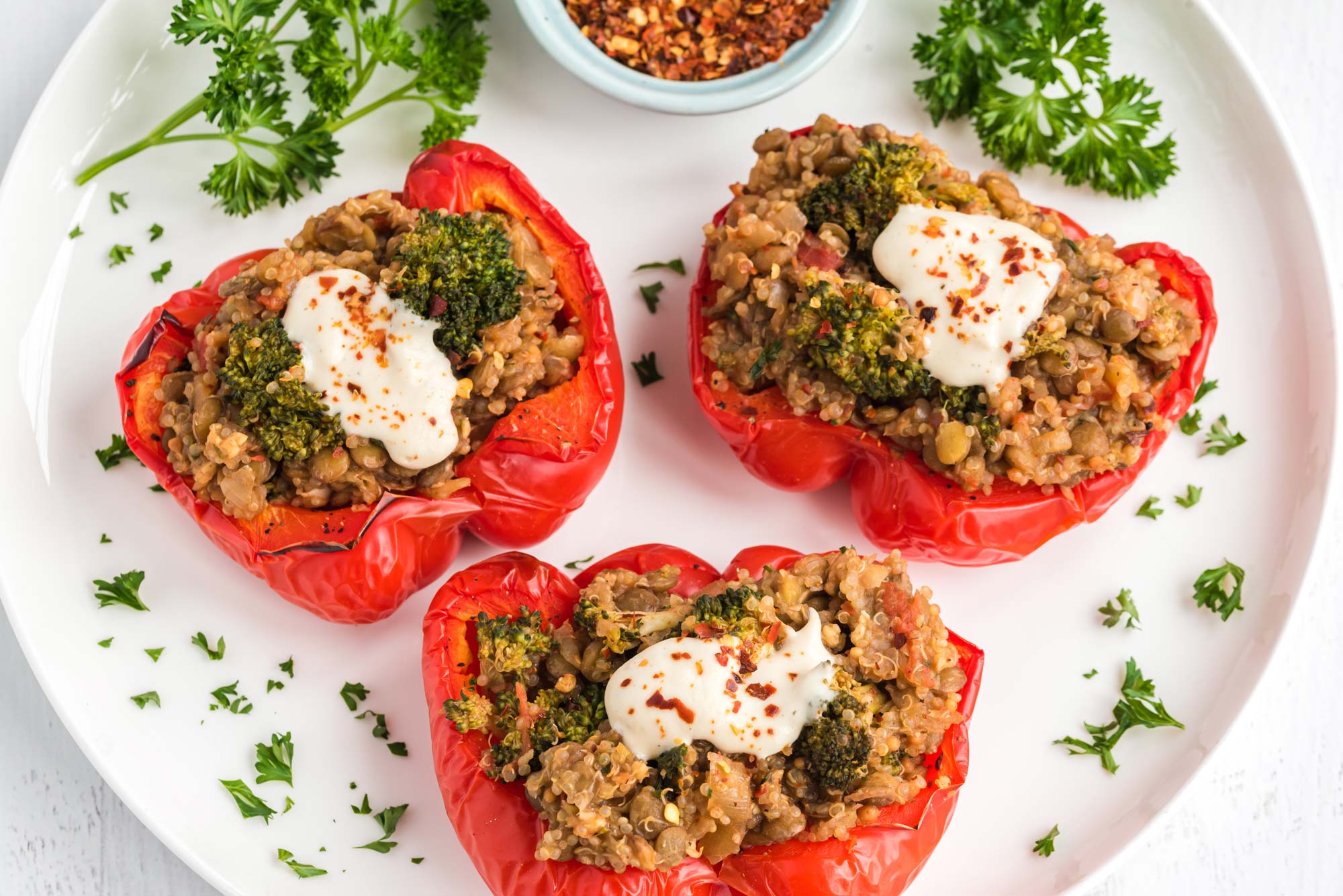 Lentil and Quinoa Stuffed Peppers