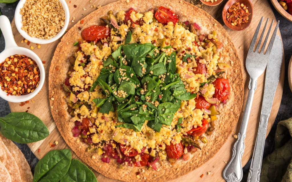 Mediterranean Tortilla Pizza with Tofu Ricotta