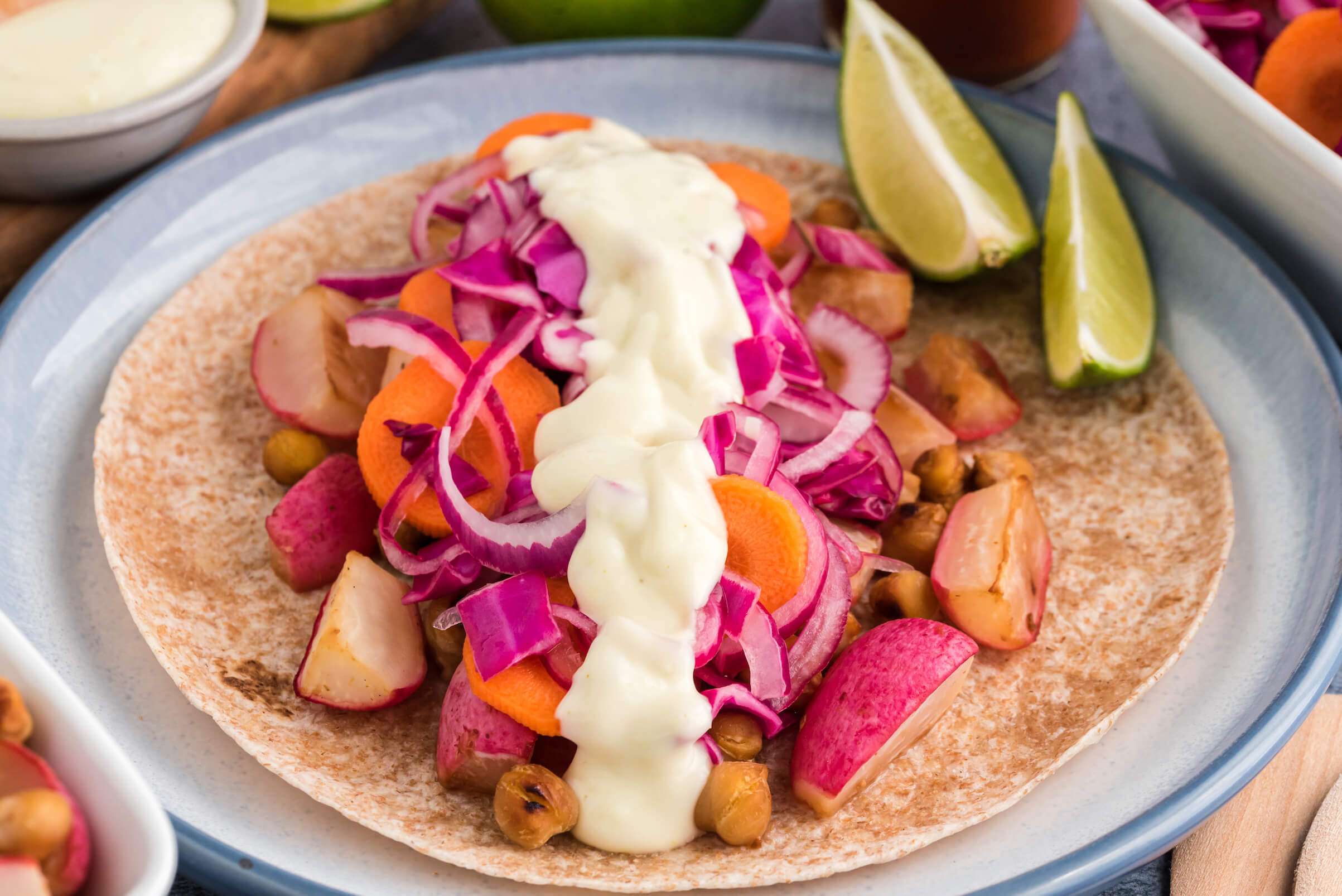 Miso Radish and Chickpea Tacos