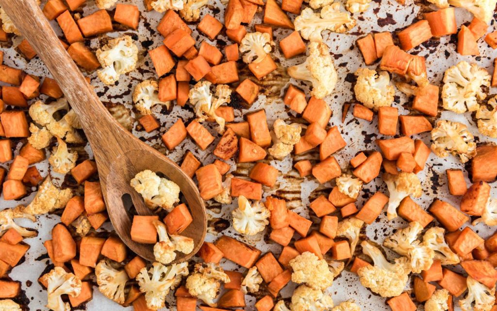 Miso-Roasted Sweet Potatoes and Cauliflower