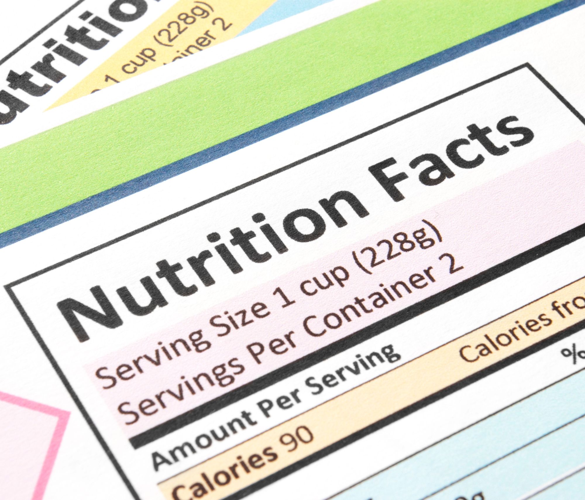 Close-up of the nutrition facts section stock photo