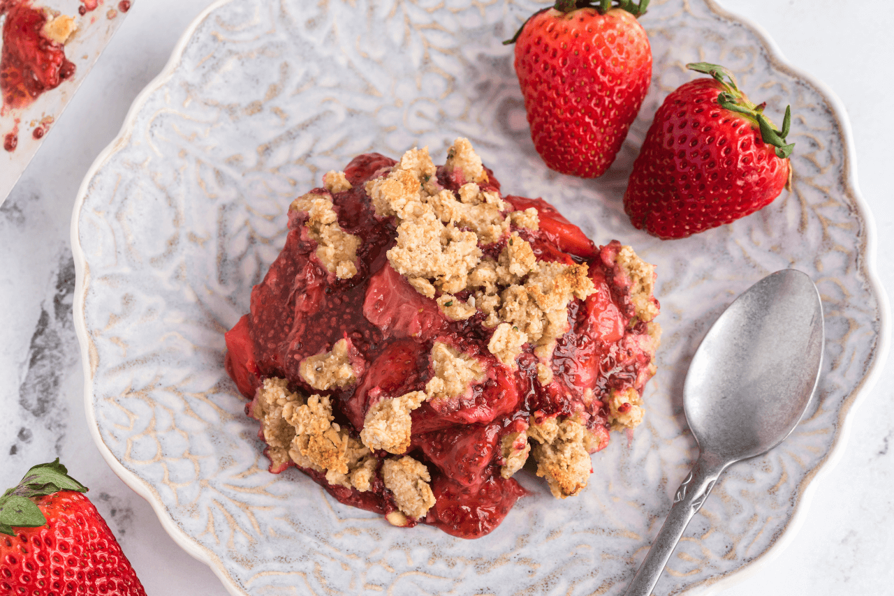 Ooey gooey strawberry crumble warm dessert