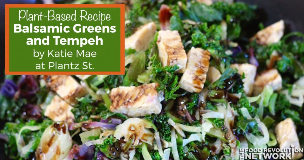 Plant-based recipe for balsamic greens and tempeh
