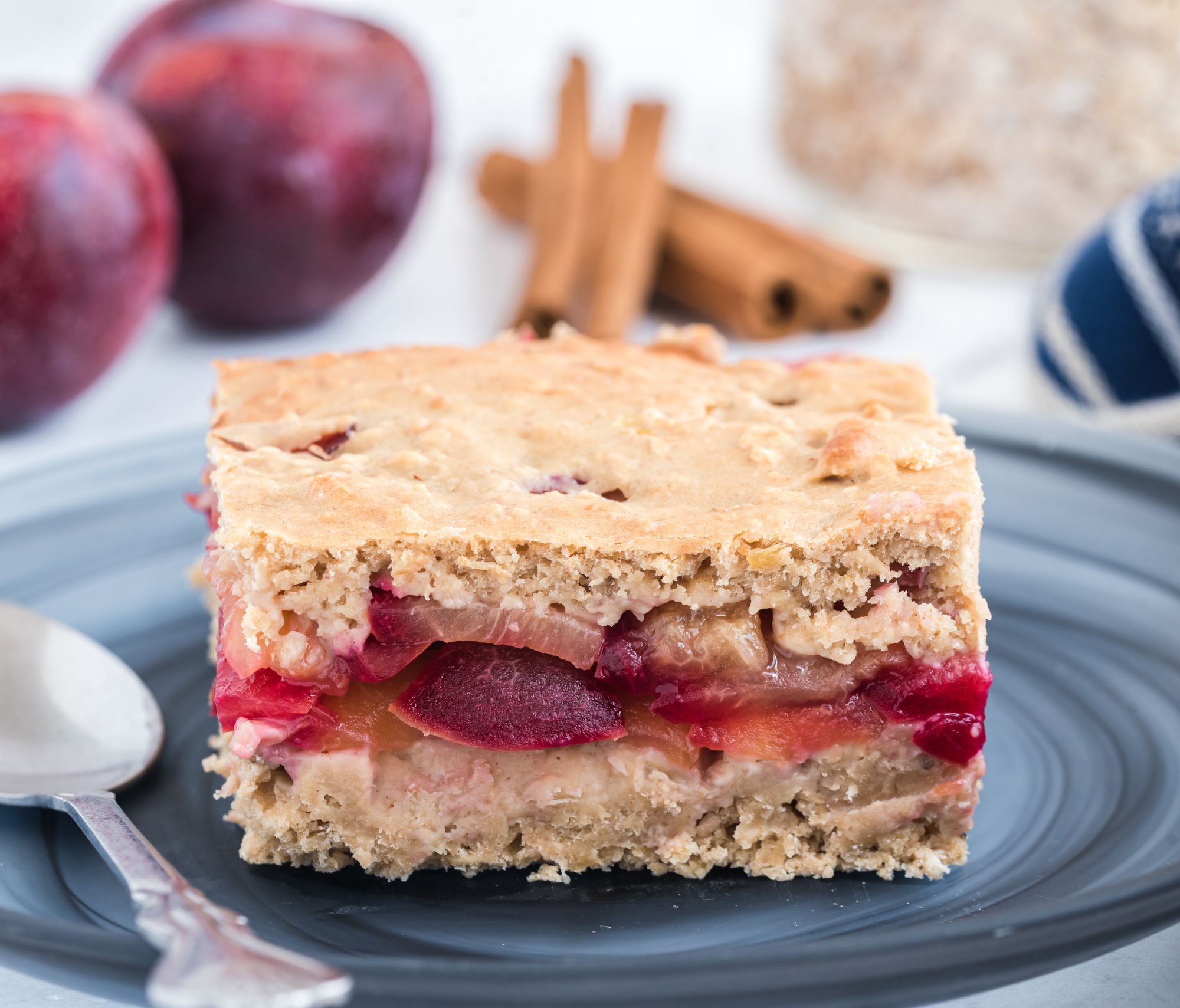 Plum Cobbler on a gray plate