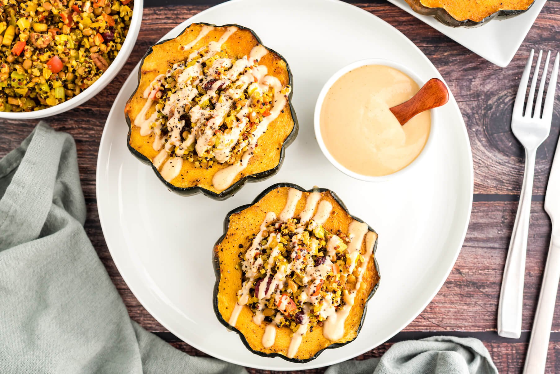 Quinoa, Lentil, and Mushroom-Stuffed Acorn Squash