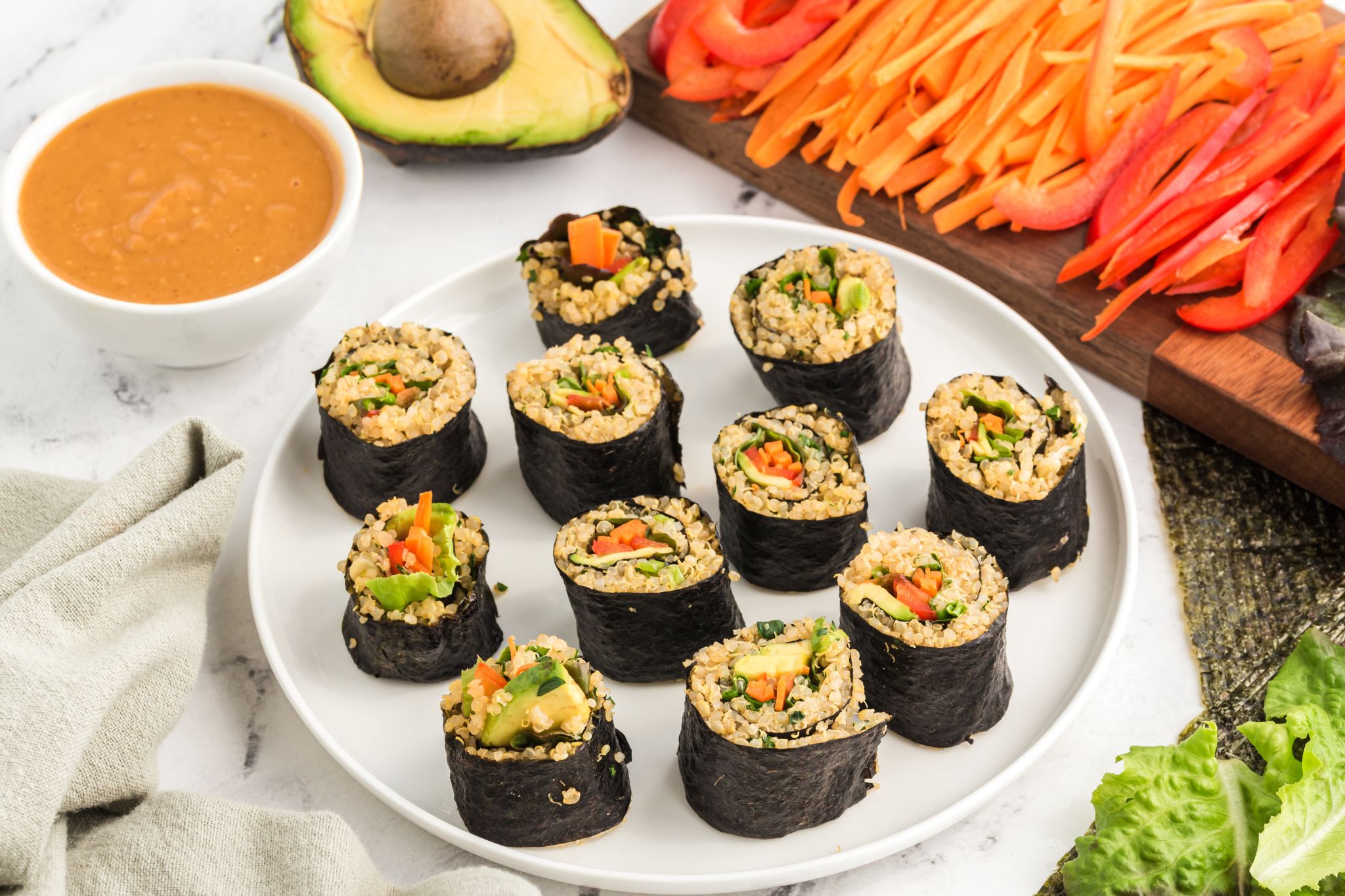 Rainbow Millet Roll with Miso Peanut Sauce