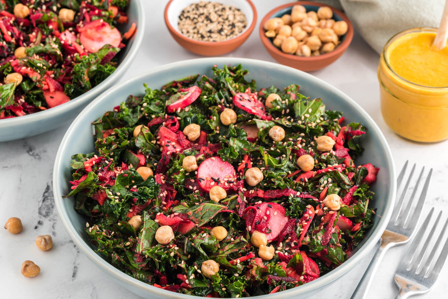 Rainbow salad with carrot ginger dressing