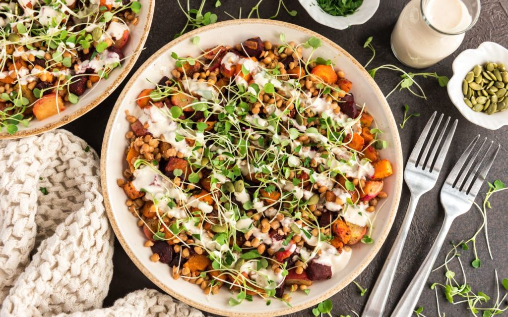 Roasted Root Vegetable and Lentil Bowl