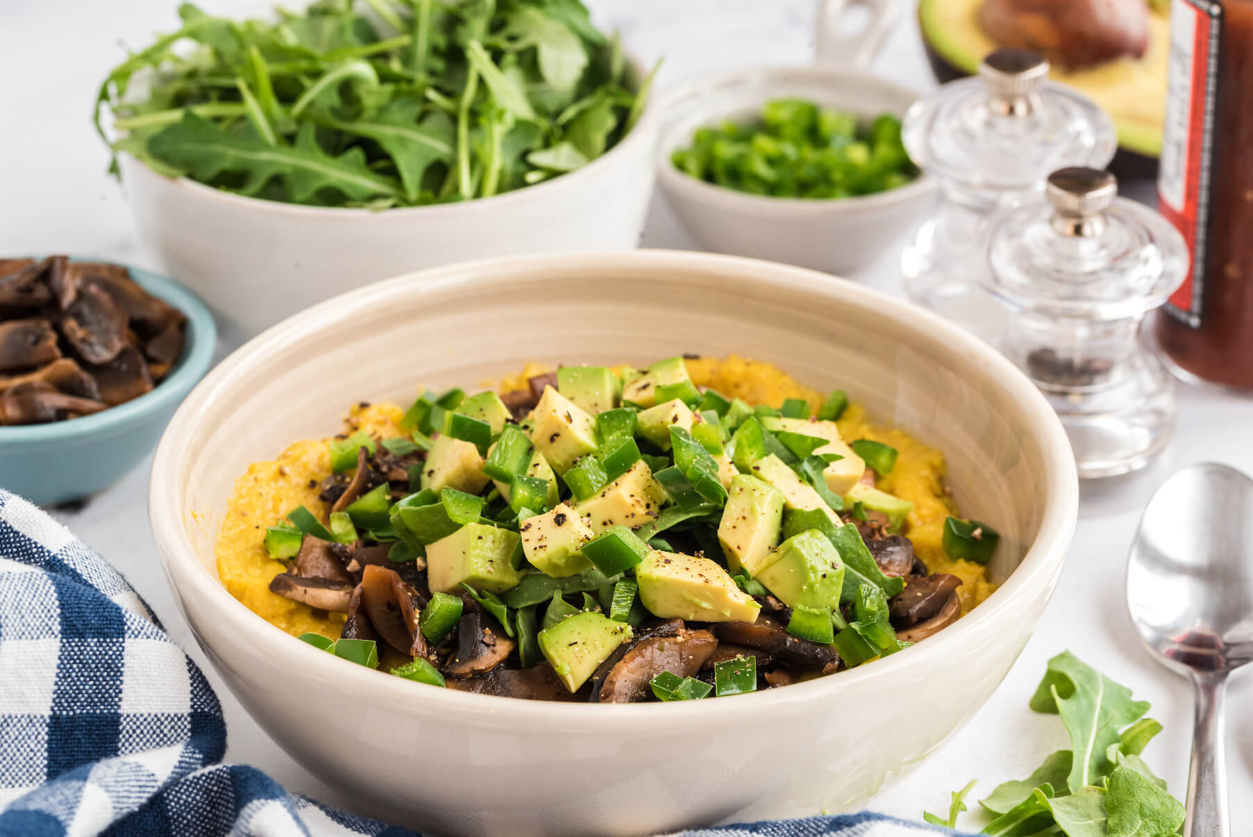 Savory Breakfast Polenta with Mushrooms and Arugula