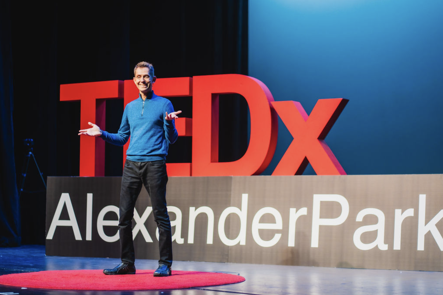 Ocean Robbins giving his TED talk at TEDx Alexander Park