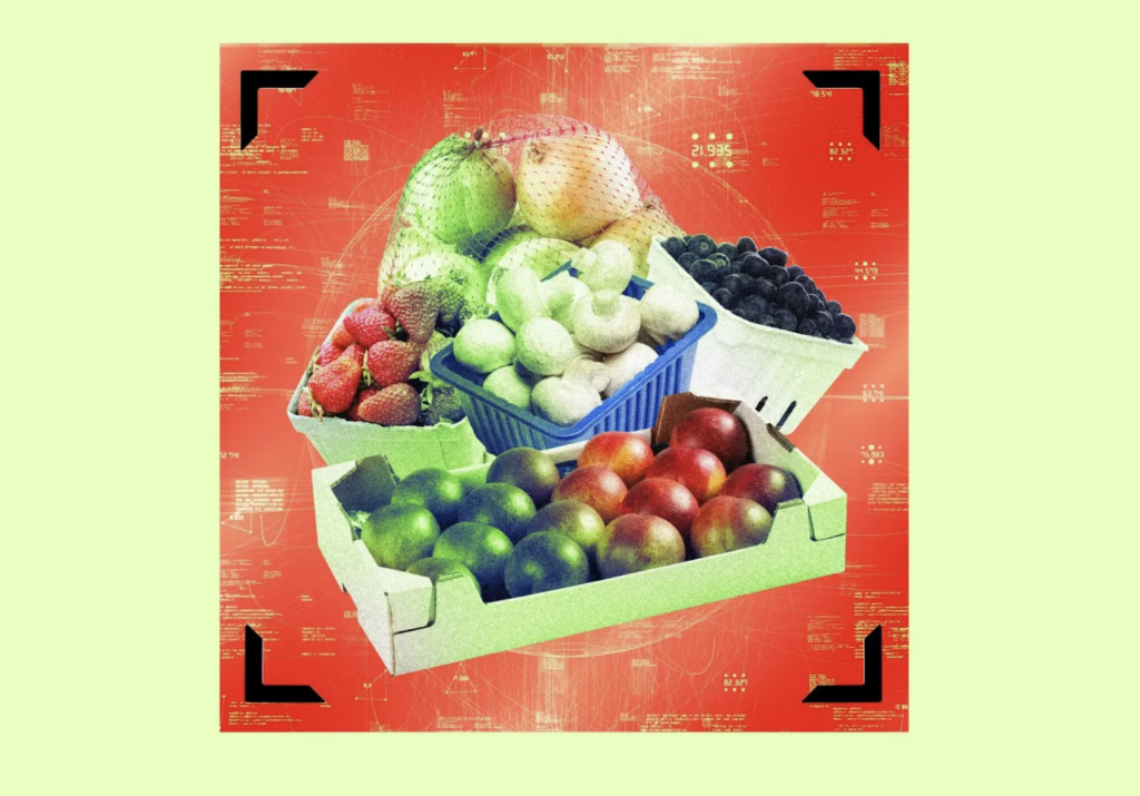 Illustration of fresh produce in boxes