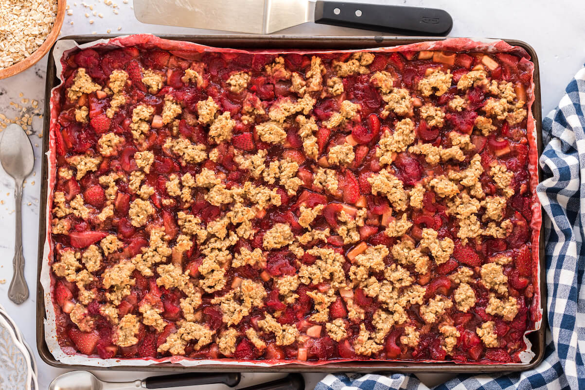 Sheet Pan Strawberry Rhubarb Crisp