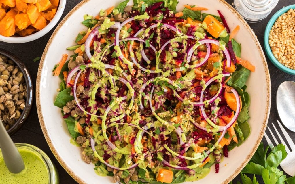 Sweet Potato Lentil Bowl with Green Tahini Sauce