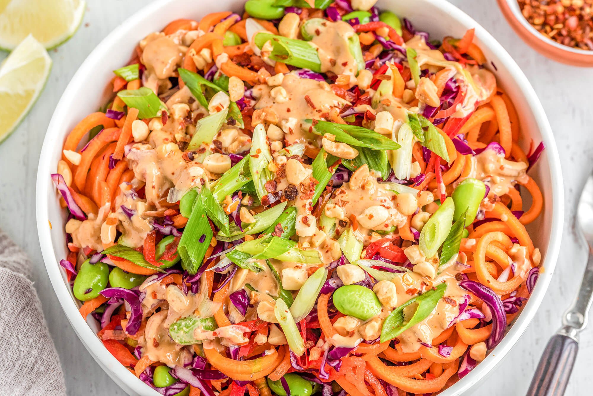 thai peanut rainbow noodles