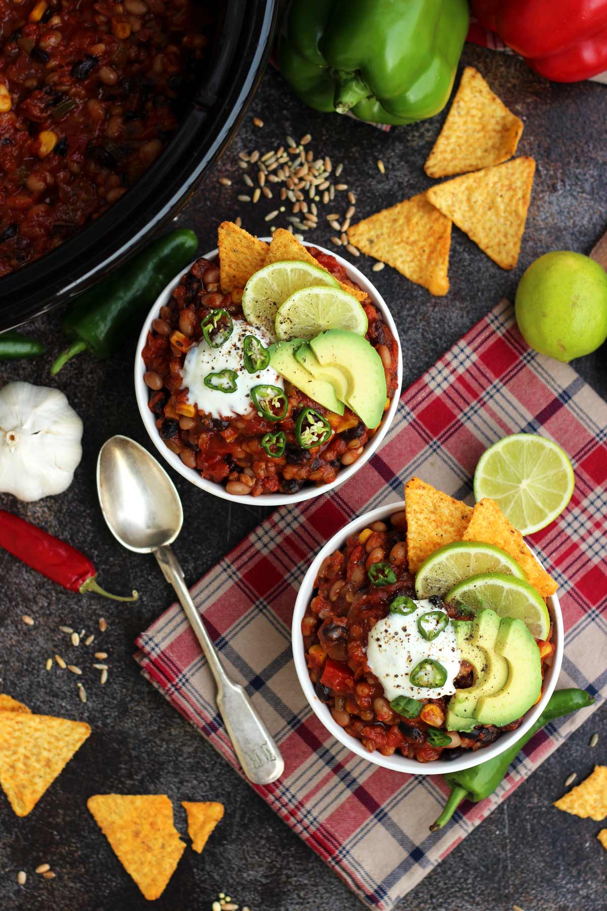 plant-based freezer meal, slow cooker vegan chili