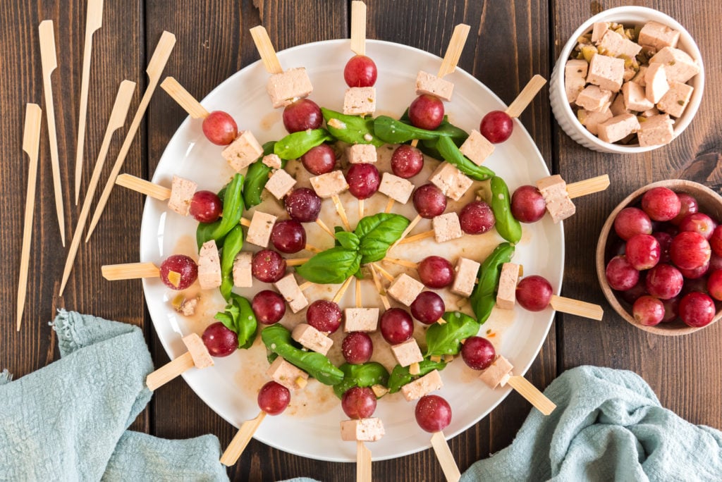 Vegan Feta and Grape Skewers