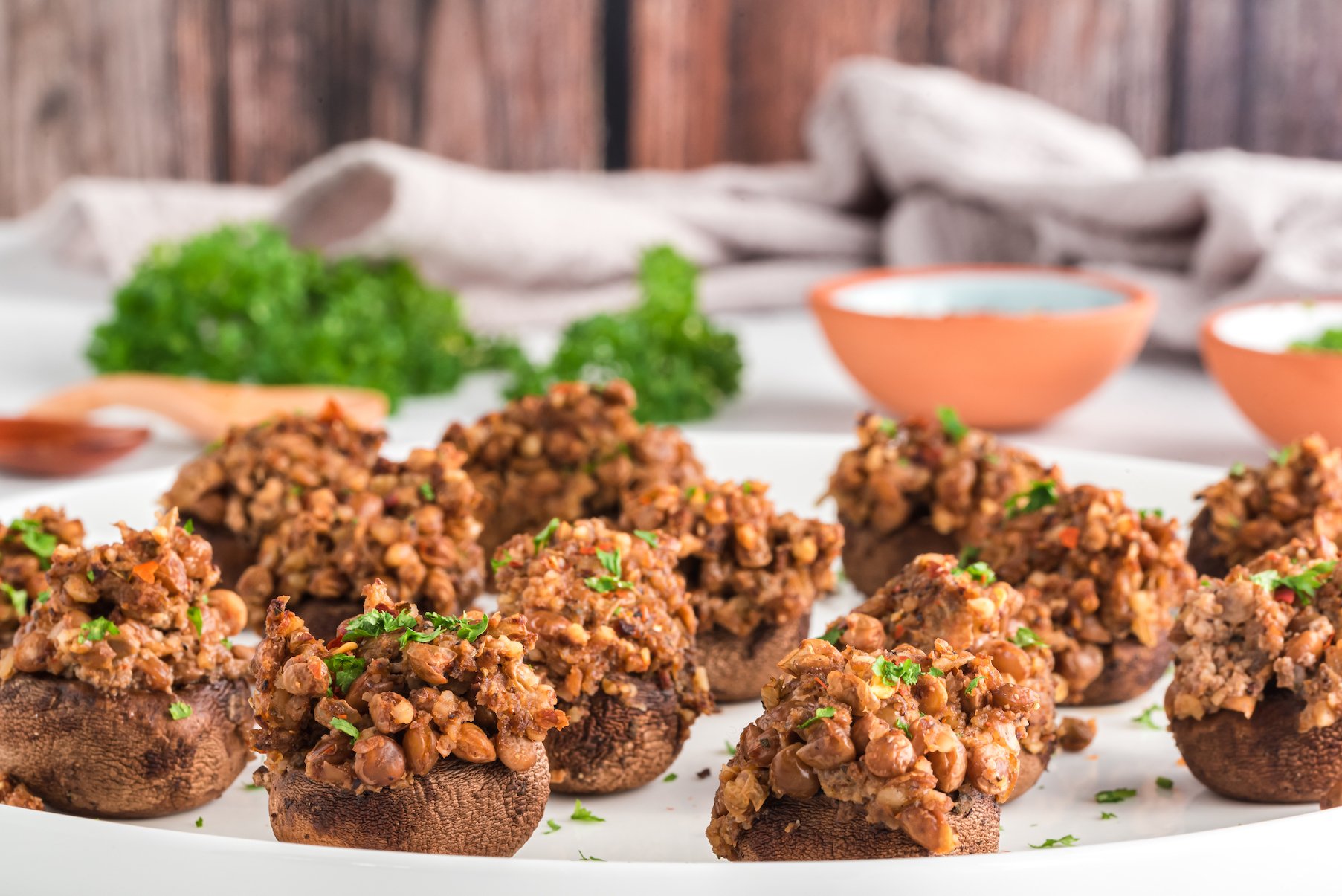 Walnut and Lentil Stuffed Mushrooms