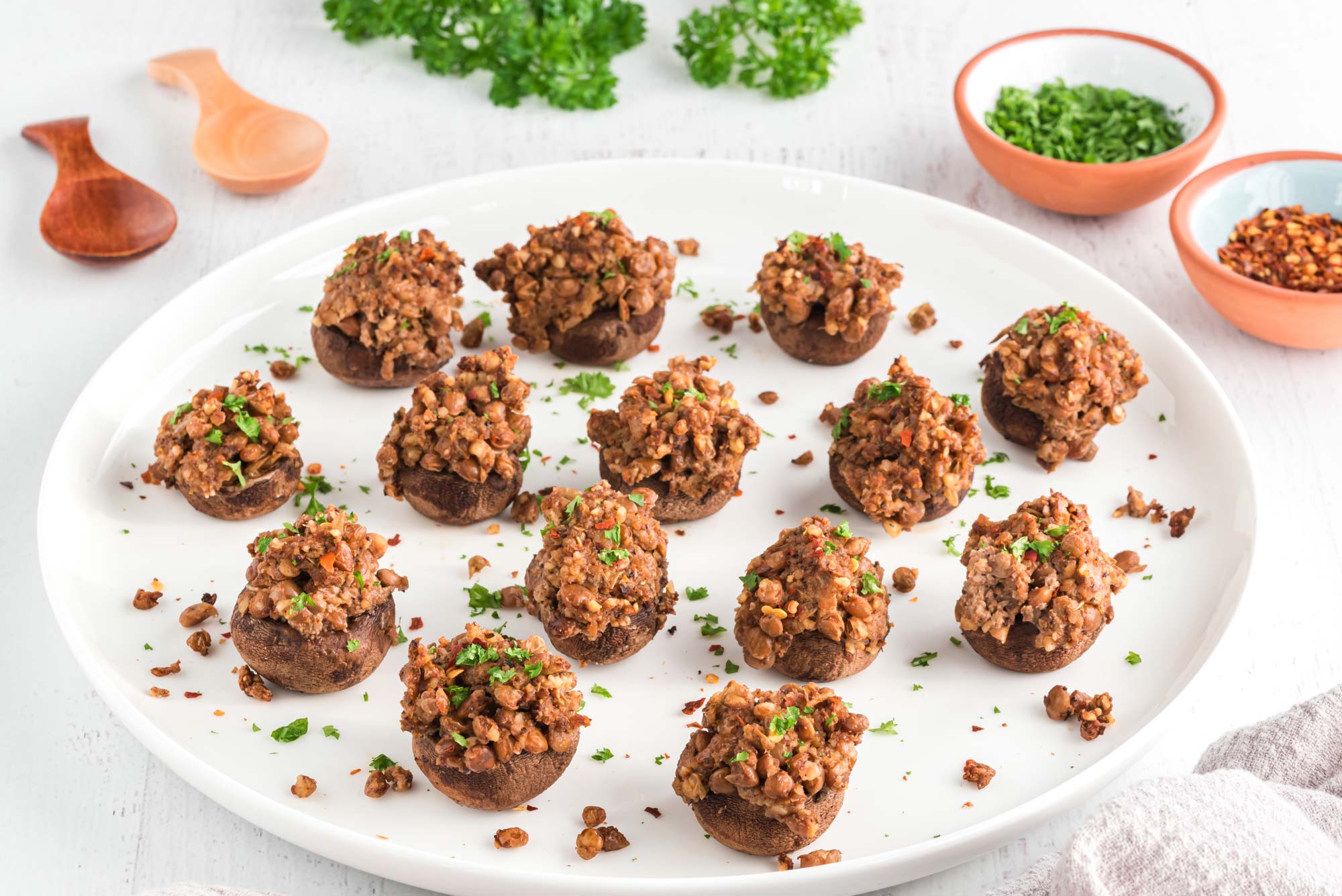 walnut lentil stuffed mushrooms