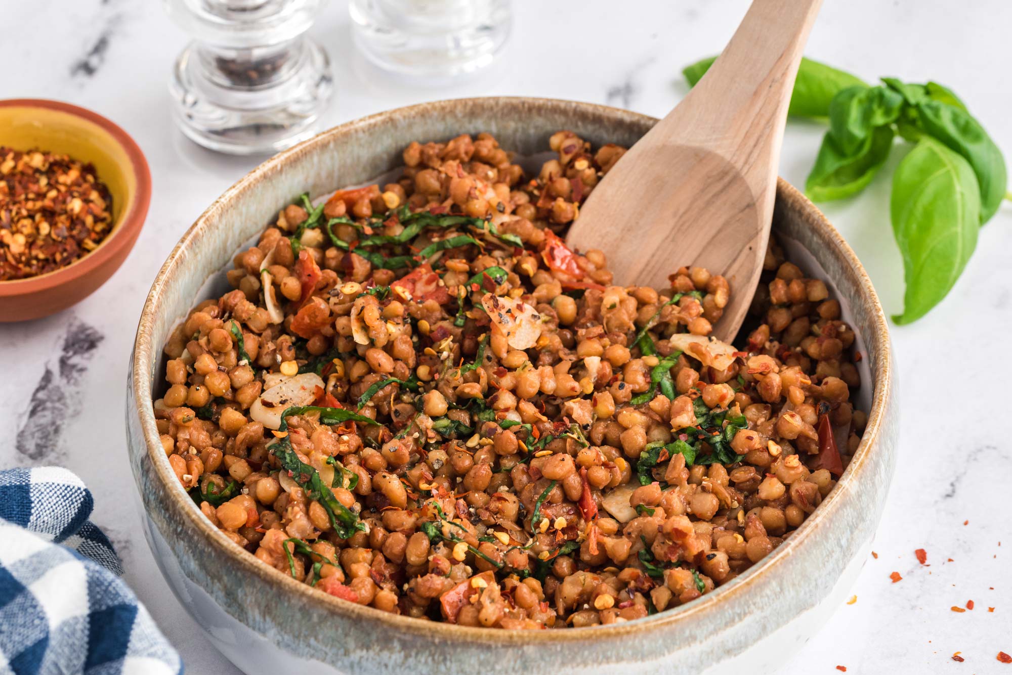 warm garlic and herb lentils