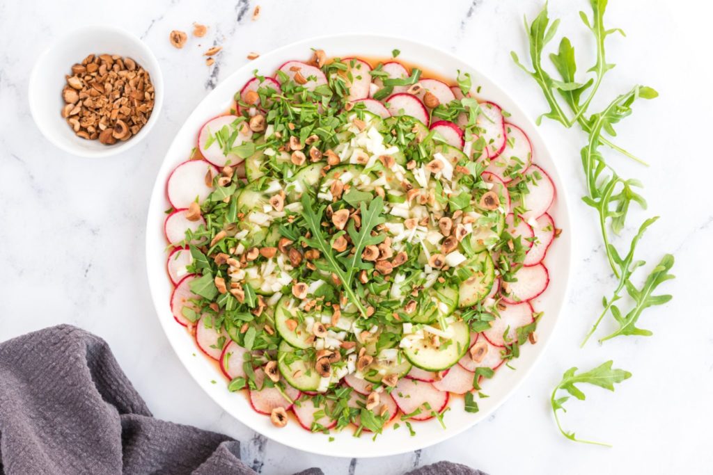 Watermelon Radish and Cucumber Carpaccio