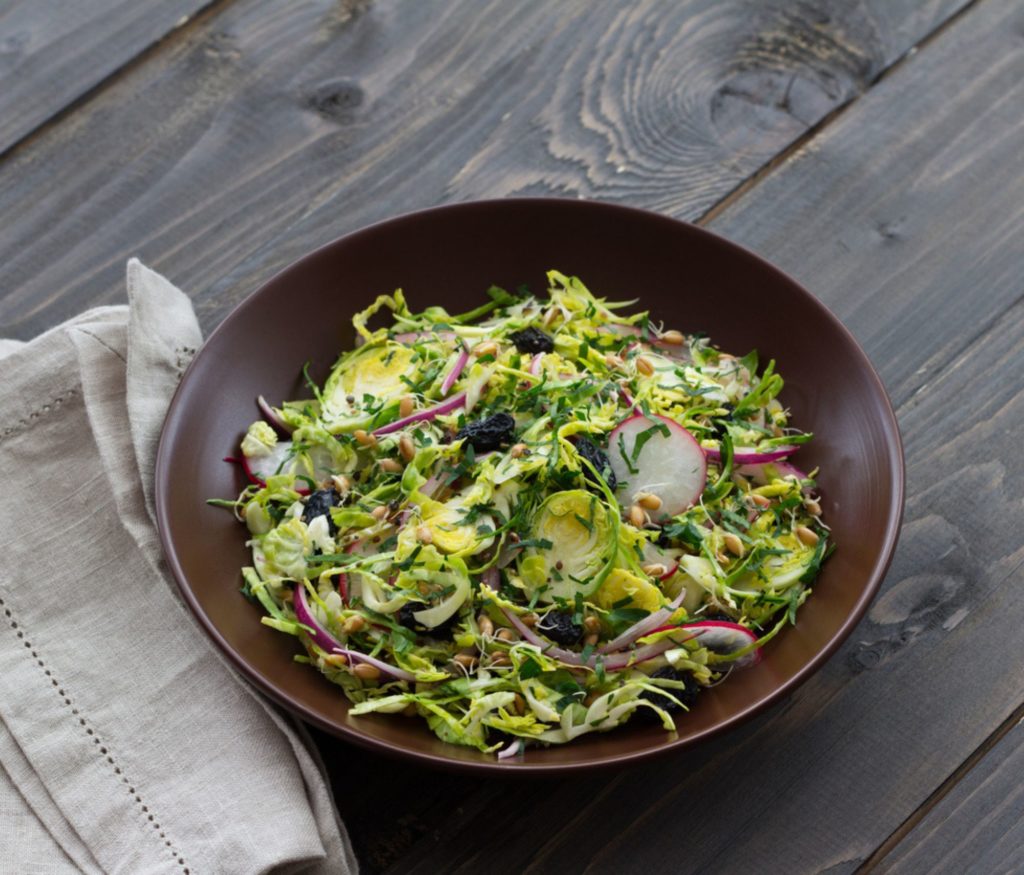 Wheat Berry and Brussels Sprout Harvest Salad on a dining table