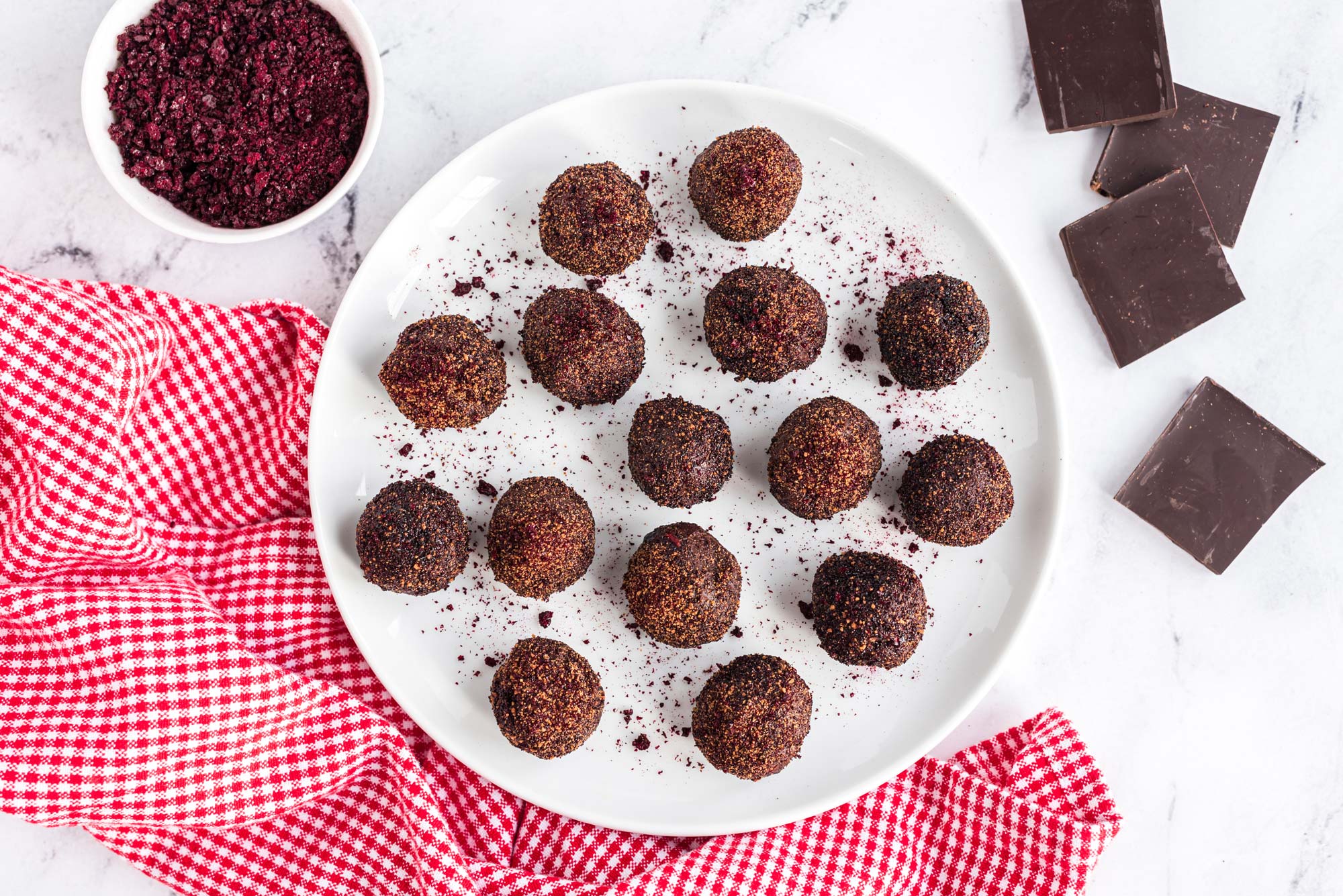 açaí dark chocolate truffles on plate