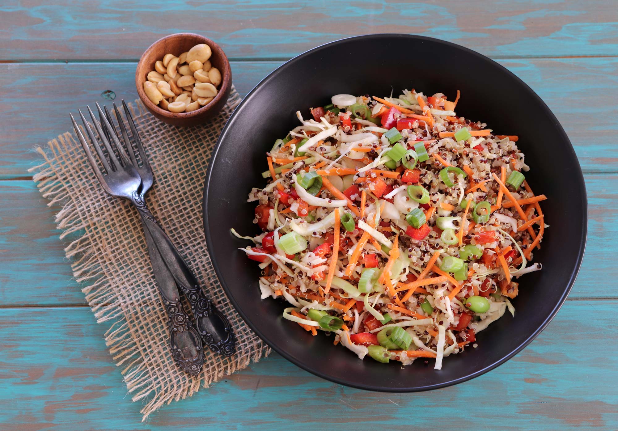 asian quinoa salad in a bowl