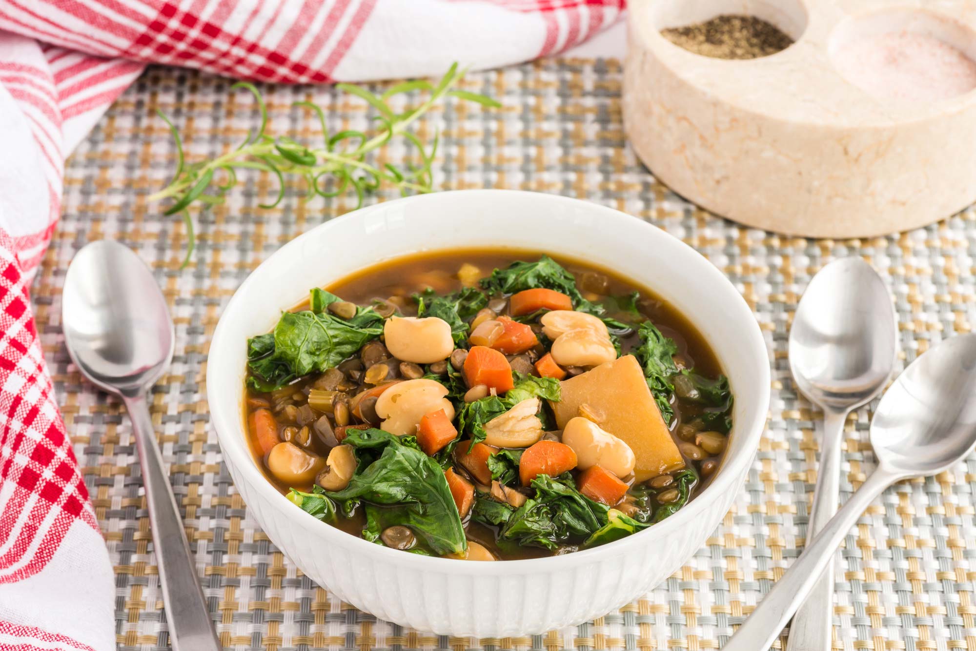 beans and greens soup in bowl