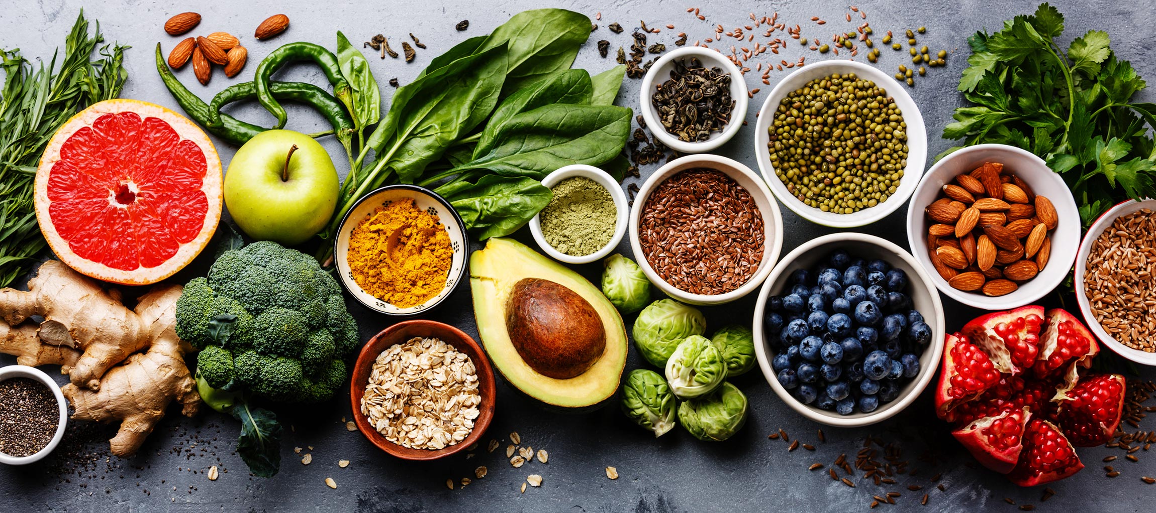 display of variety of healthy foods