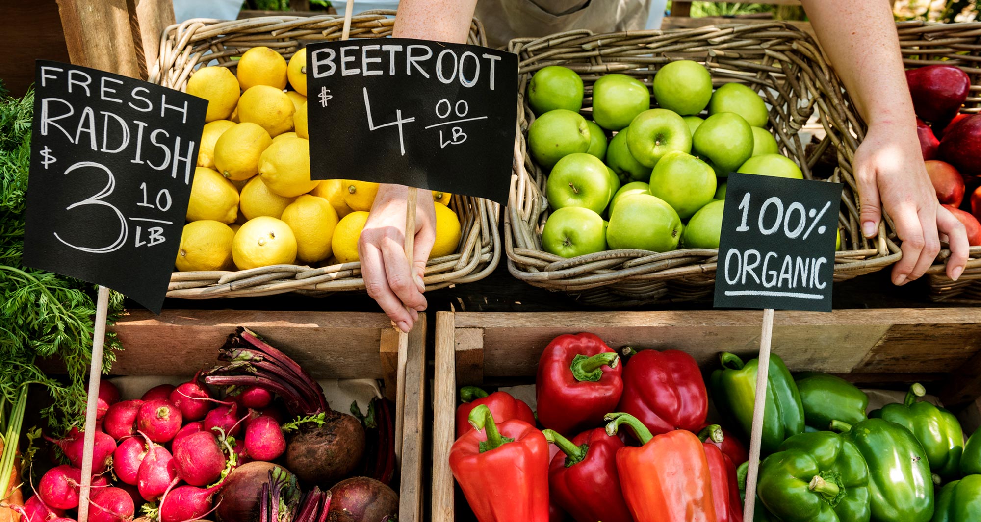 market stand of fruits and vegetables