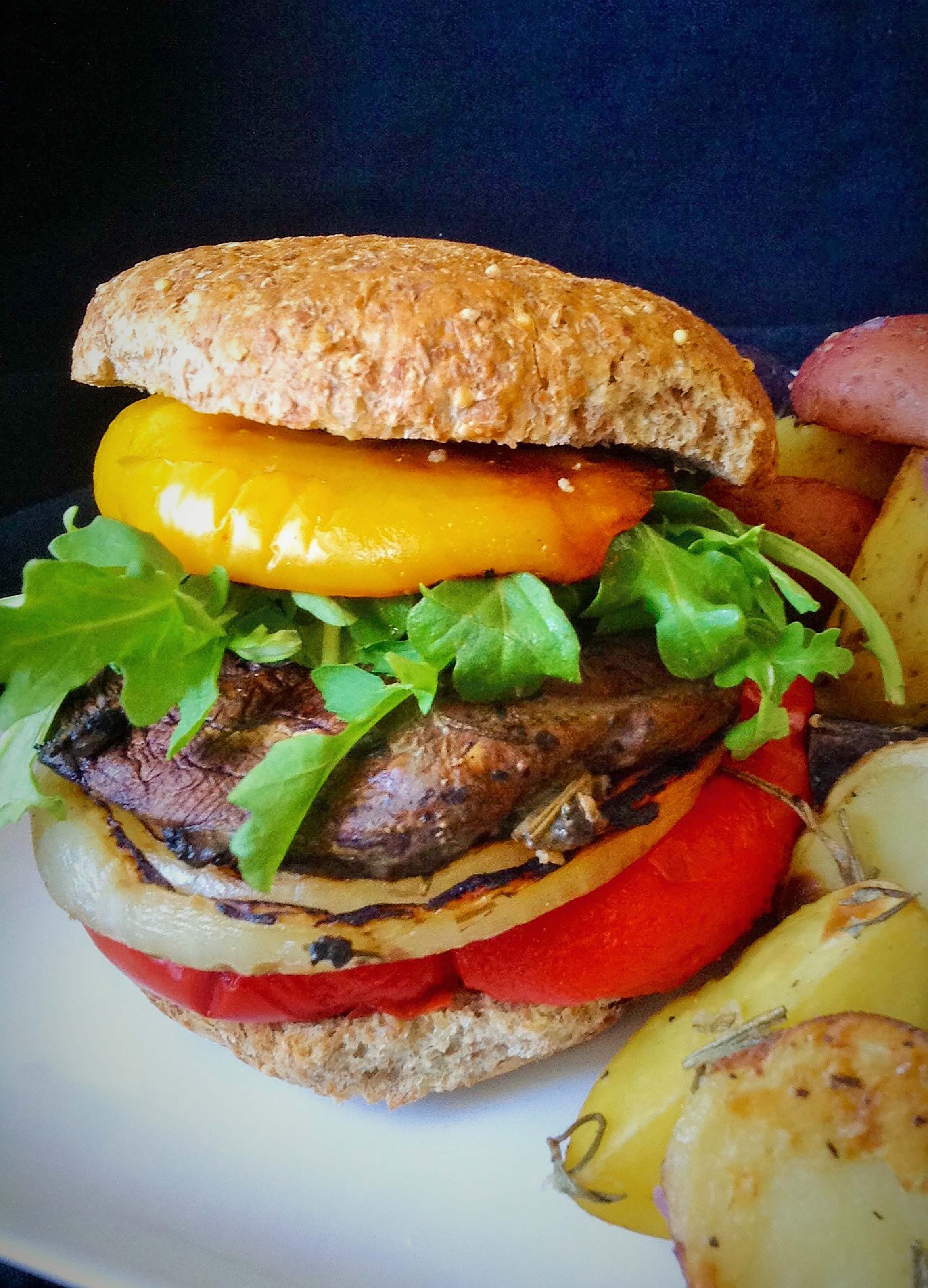 portobello mushroom burger with potatoes