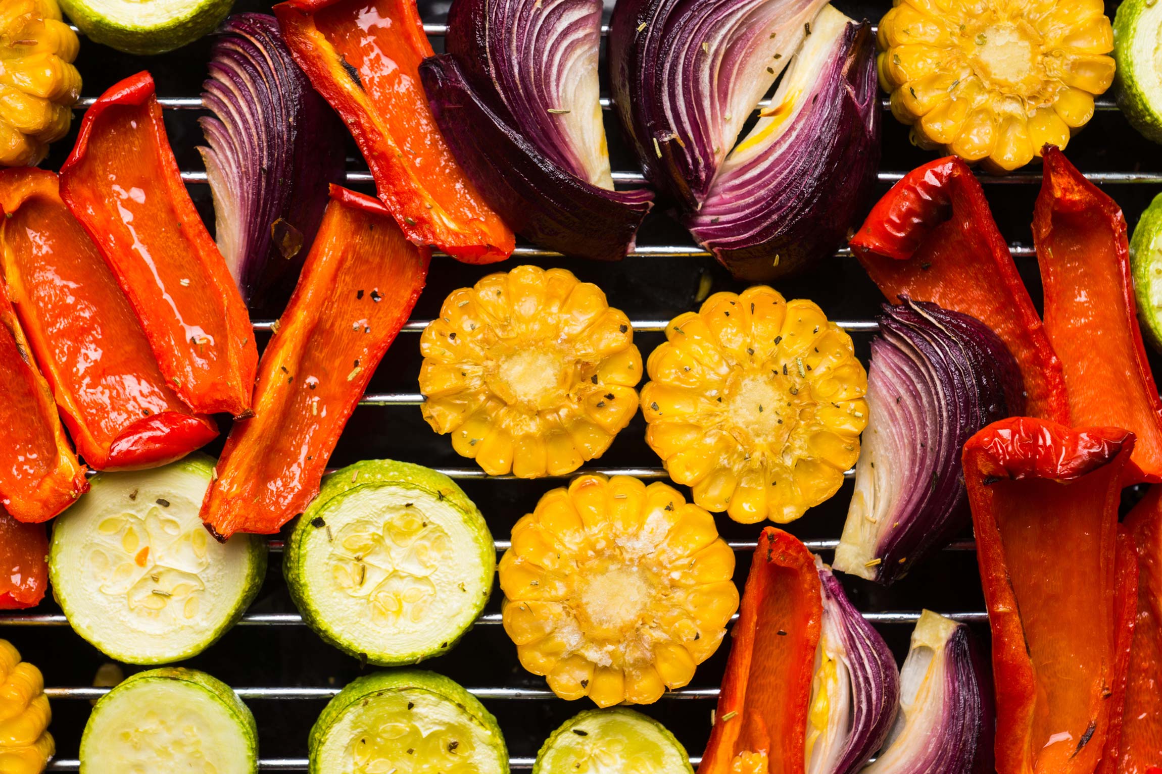 grilled bell pepper, purple onion, corn, zucchini