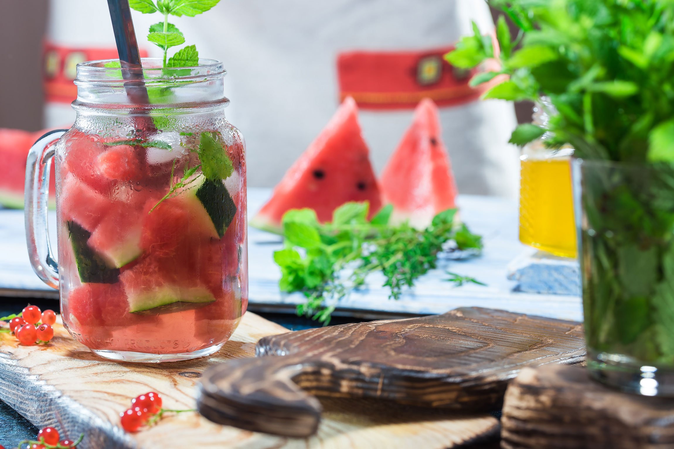 watermelon in a mason jar with juice