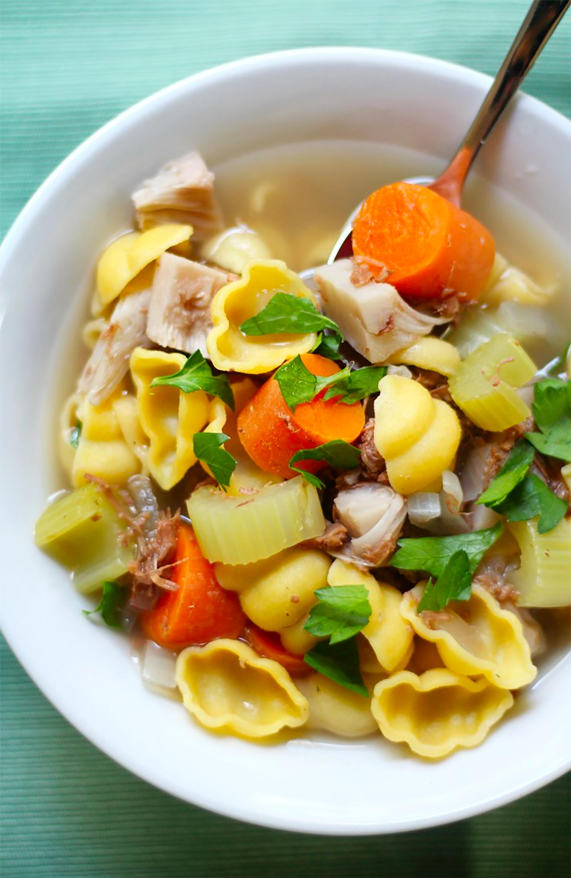 bowl of meatless chicken soup