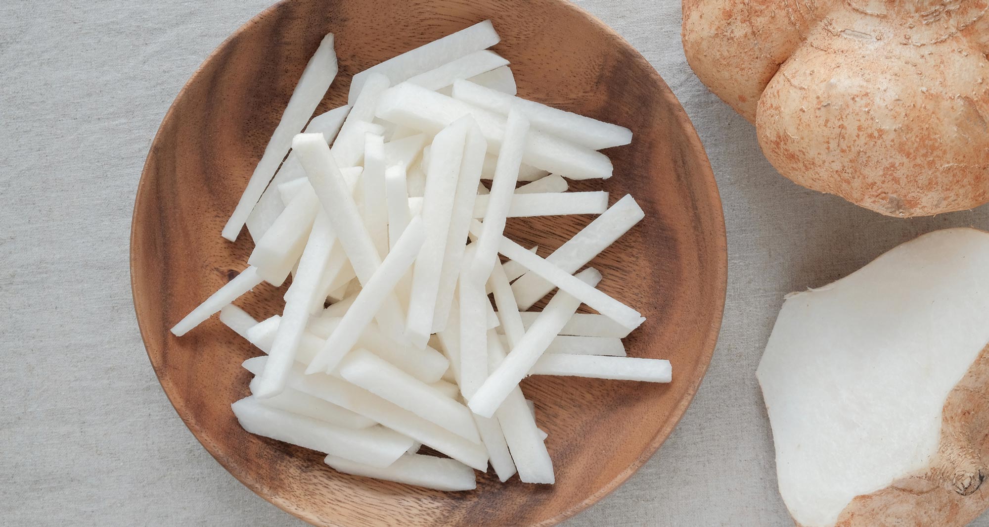 bowl of sliced jicama