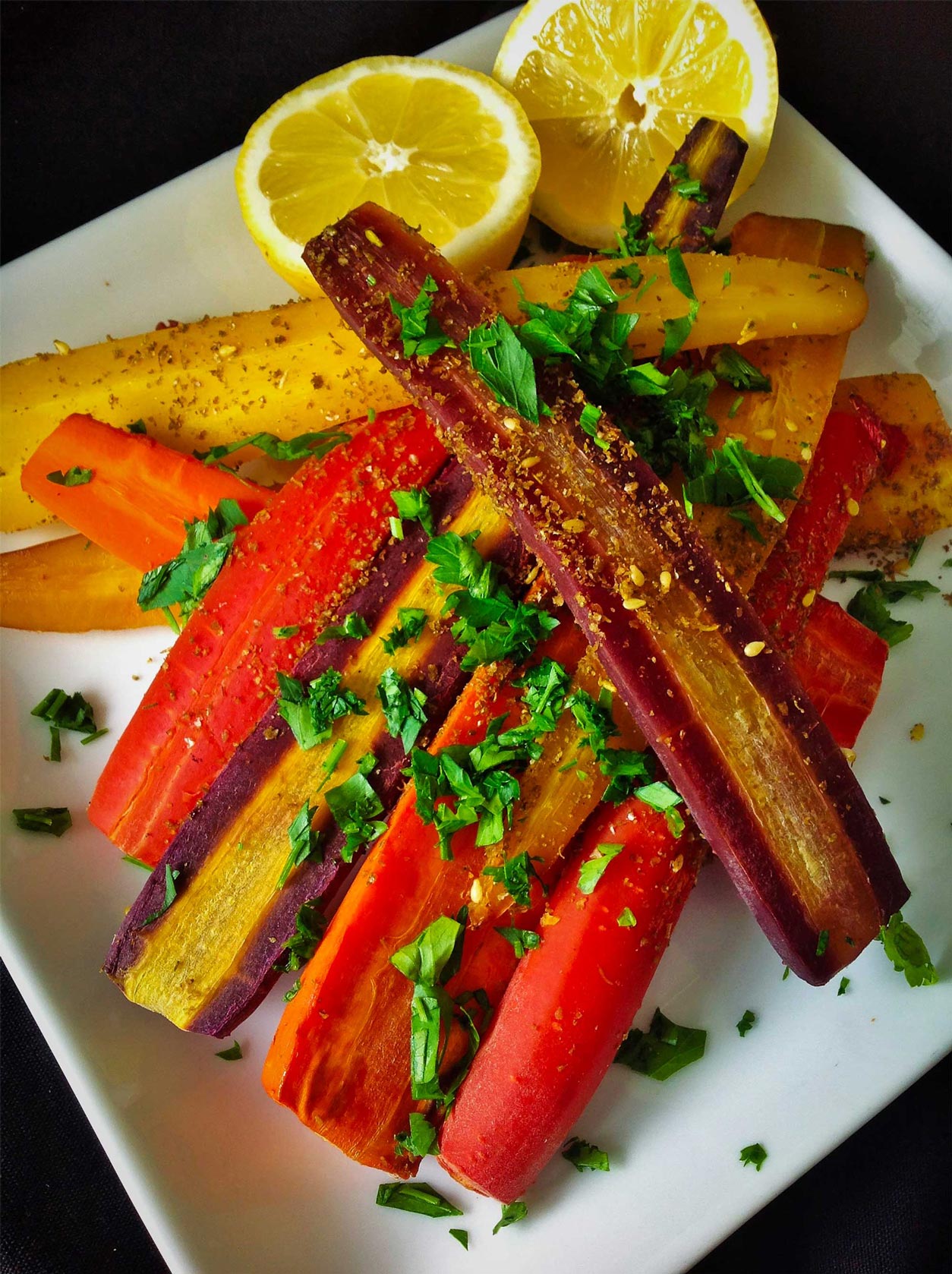 zaatar spiced rainbow carrots