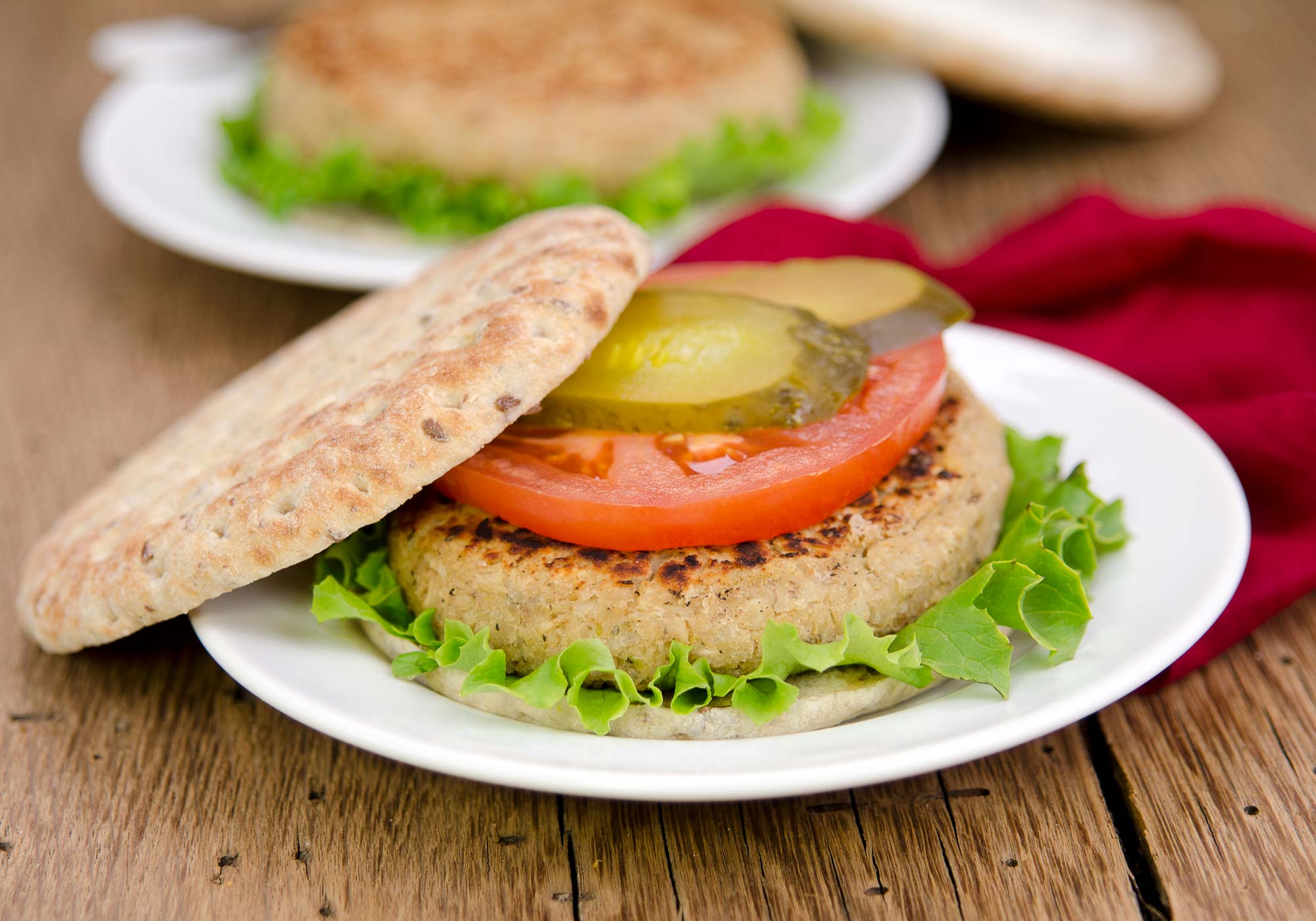 cauliflower white bean burger on plate